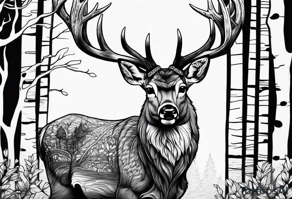 A deer that is in the woods tattoo idea