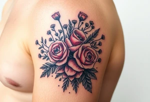 vintage bouquet of wild roses and meadow flowers with morning dew tattoo idea