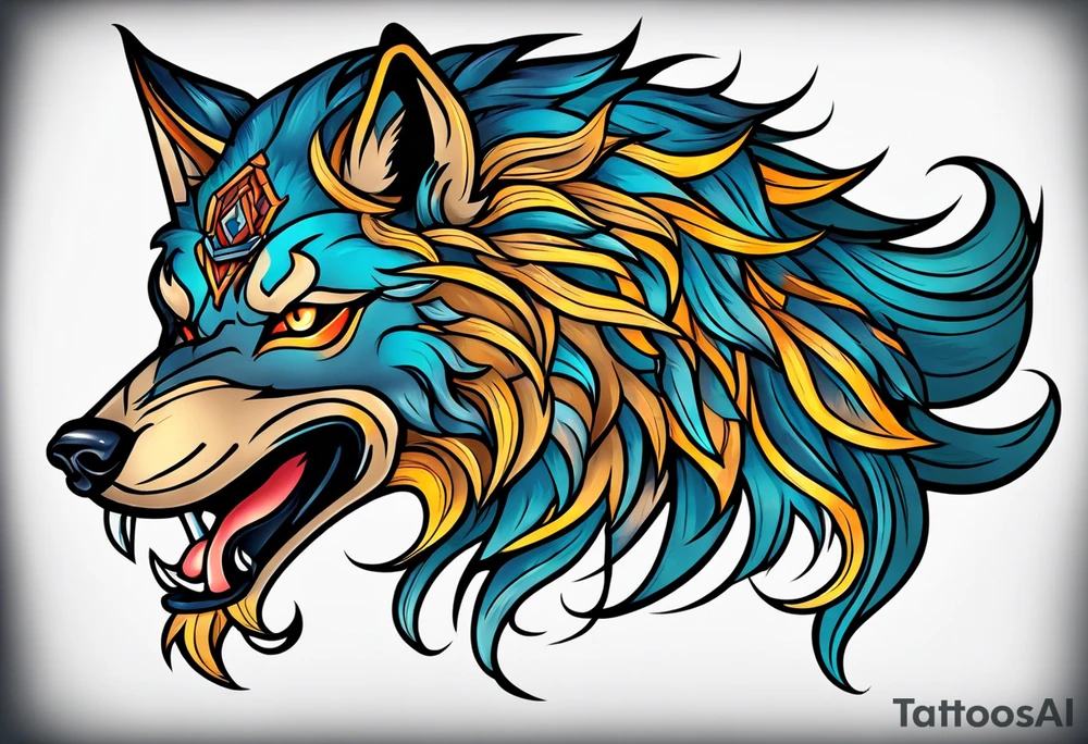 Neotraditional wolf tattoo idea