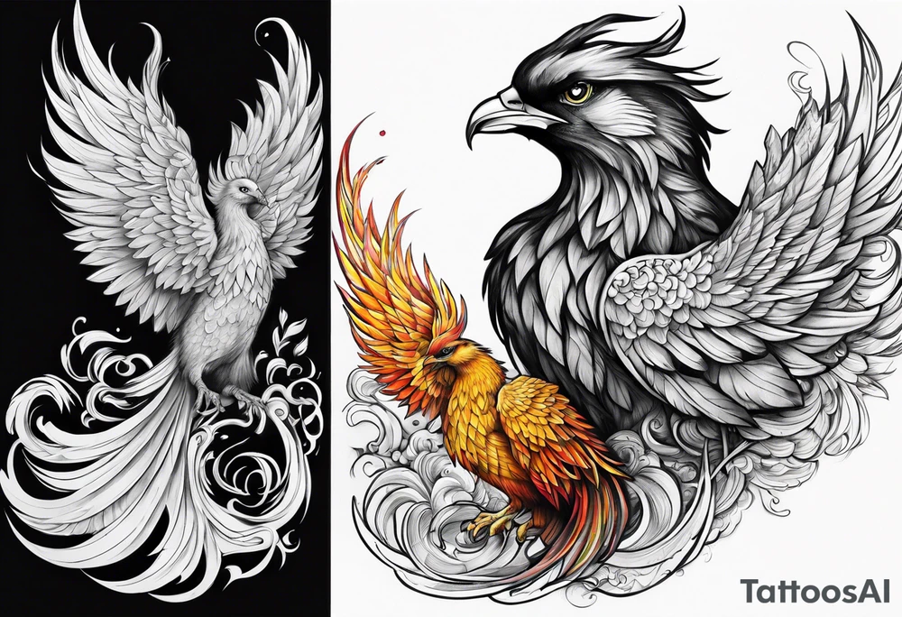 Full color phoenix half sleeve tattoo idea