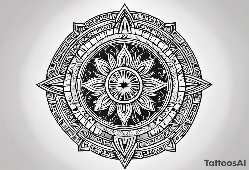 Filipino sun, Filipino Polynesian style, surname Reyes Espina, not vulgar, family crest round shape that looks good on a wrist or bicep, not traditional American tribal, family, love tattoo idea