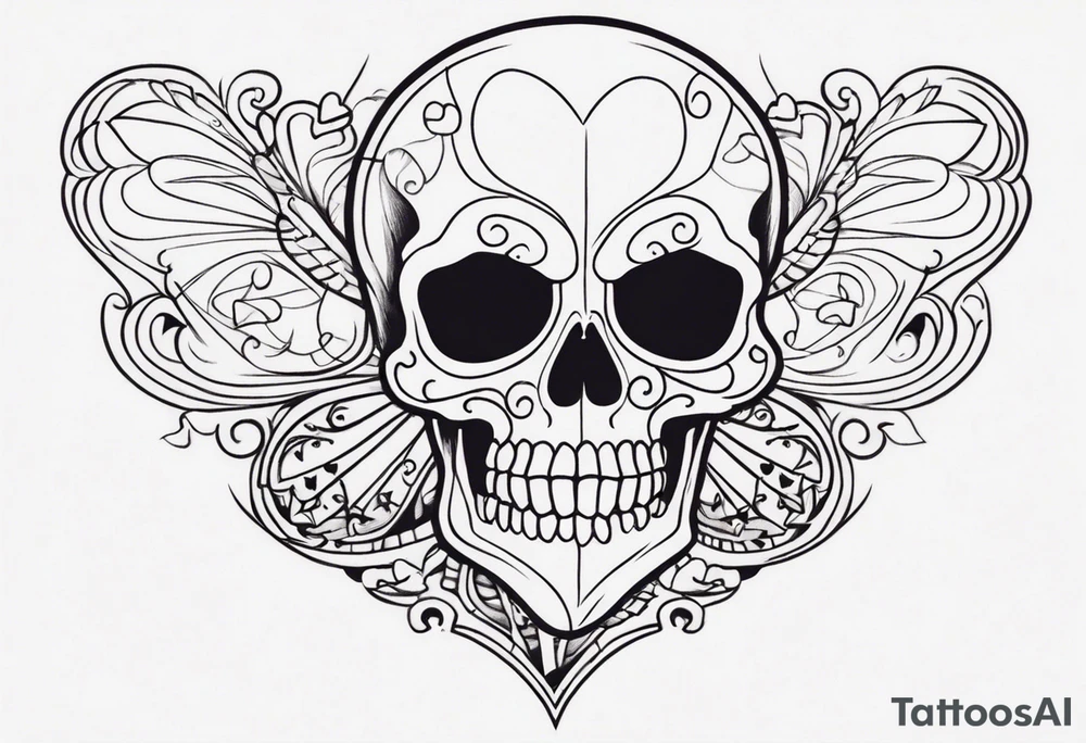 One skeleton with eyes in the shape of hearts, one skeleton sitting tattoo idea