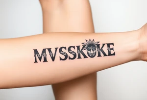 The word “MVSKOKE” shaded with Native American print tattoo idea