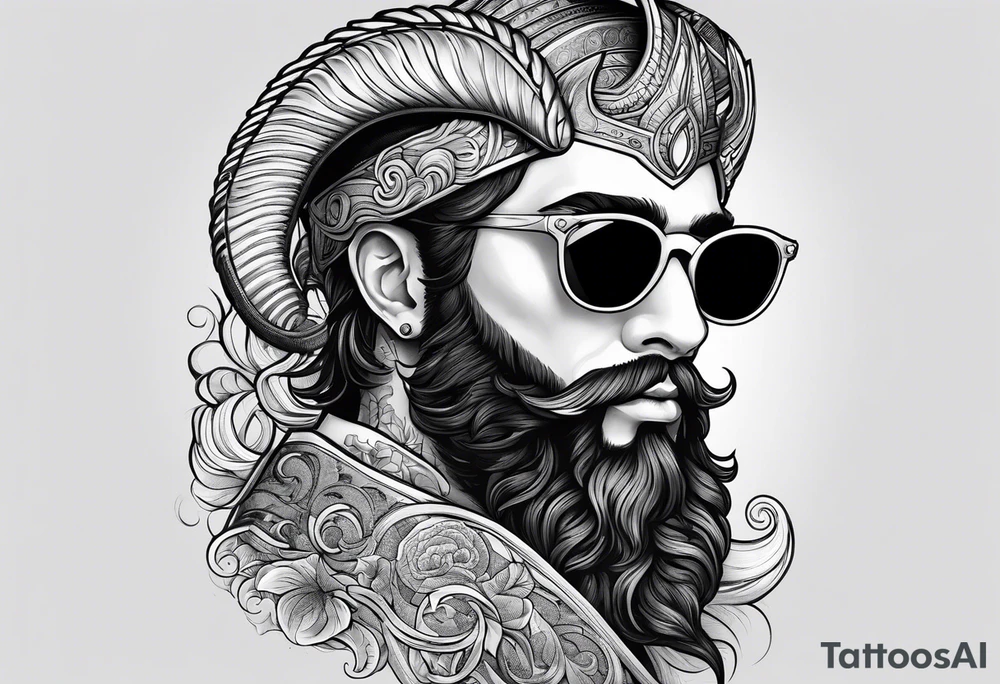 capricorn with beard and sunglasses tattoo idea