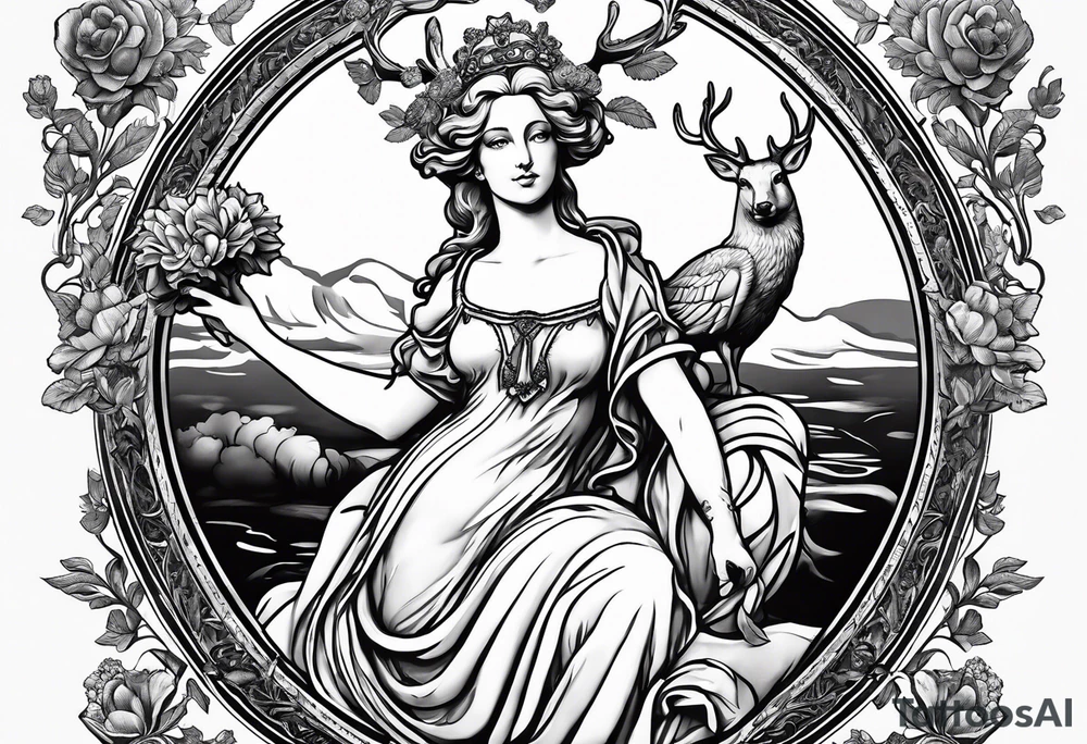 A recreation of the Diana of Versailles statue but rather than holding a deer, Diana is holding a swan tattoo idea