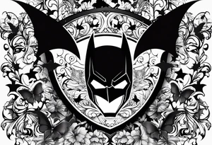 Batman symbol with butterflies and haha joker symbols and less details tattoo idea