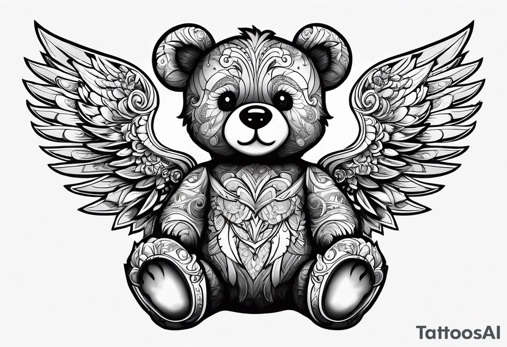 Teddy bear with wings tattoo idea