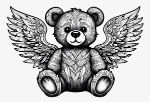 Teddy bear with wings tattoo idea
