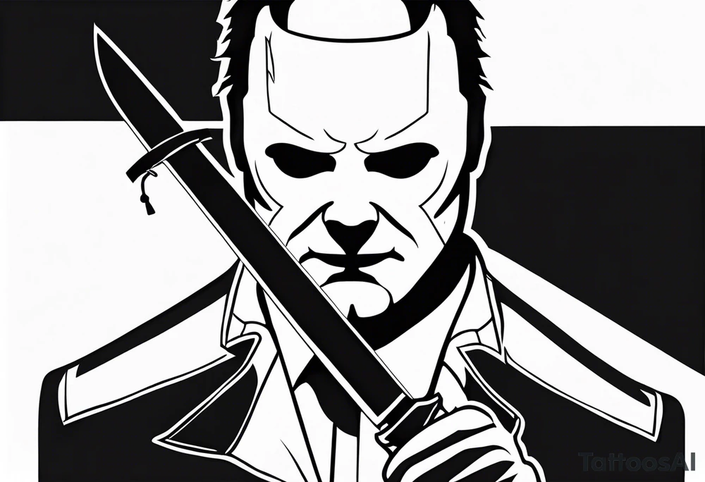 michael myers with a face on the mirror of a knife tattoo idea