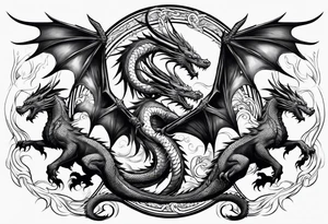 Family of five flying dragons tattoo idea