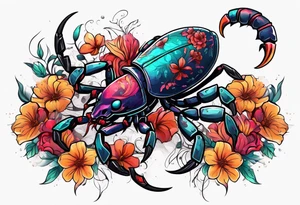 futuristic scorpion animation with flowers bloody tattoo idea