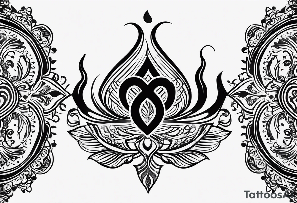 Tattoo ਨਿਰਭਉ ਨਿਰਵੈਰ written in Gurmukhi written text. Add fire and heart to symbolize strength and love tattoo idea