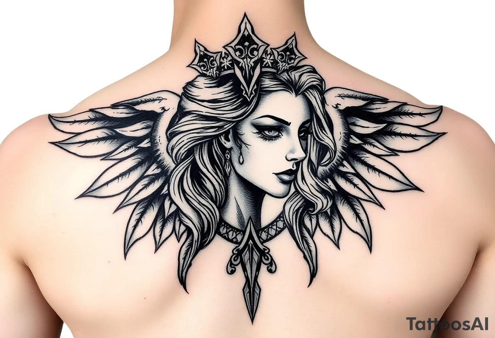 pleasure goddess with no wings tattoo idea