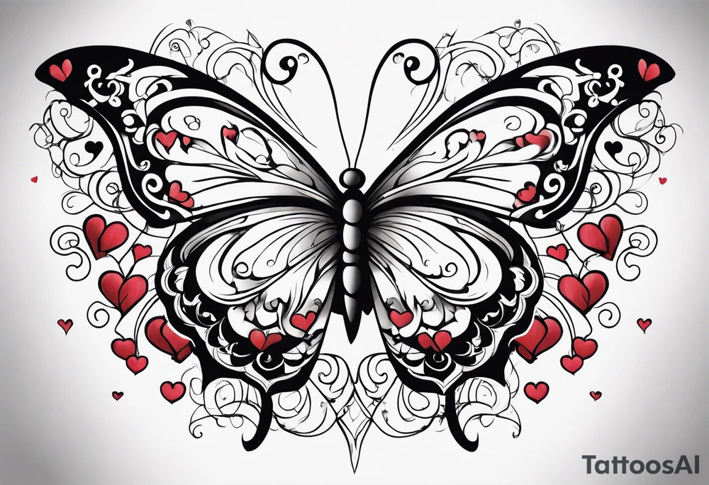 butterfly surrounded by hearts tattoo idea