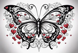 butterfly surrounded by hearts tattoo idea