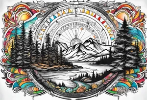 bear mountain trees river compass tattoo idea
