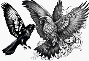 A Butterfly and a Raven, they have the same size tattoo idea