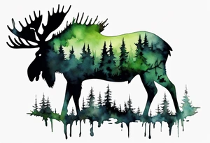 a giant mossy moose covered with shadow birds tattoo idea