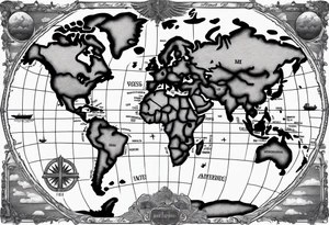 World map with the cross in the middle hovering over it tattoo idea
