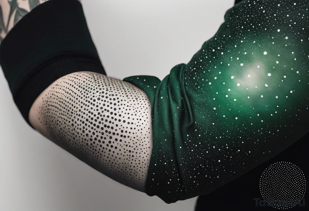 space, abstract, green and black, covered from wrist to forearm, fully covered, no borders, blackwork, no people tattoo idea