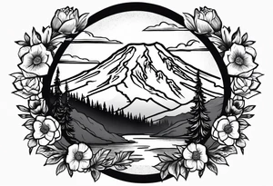 mount rainier with flowers around it tattoo idea