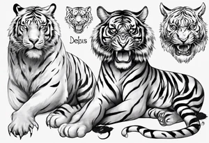 i want my last name ‘DEZIUS’ with a tiger tattoo idea