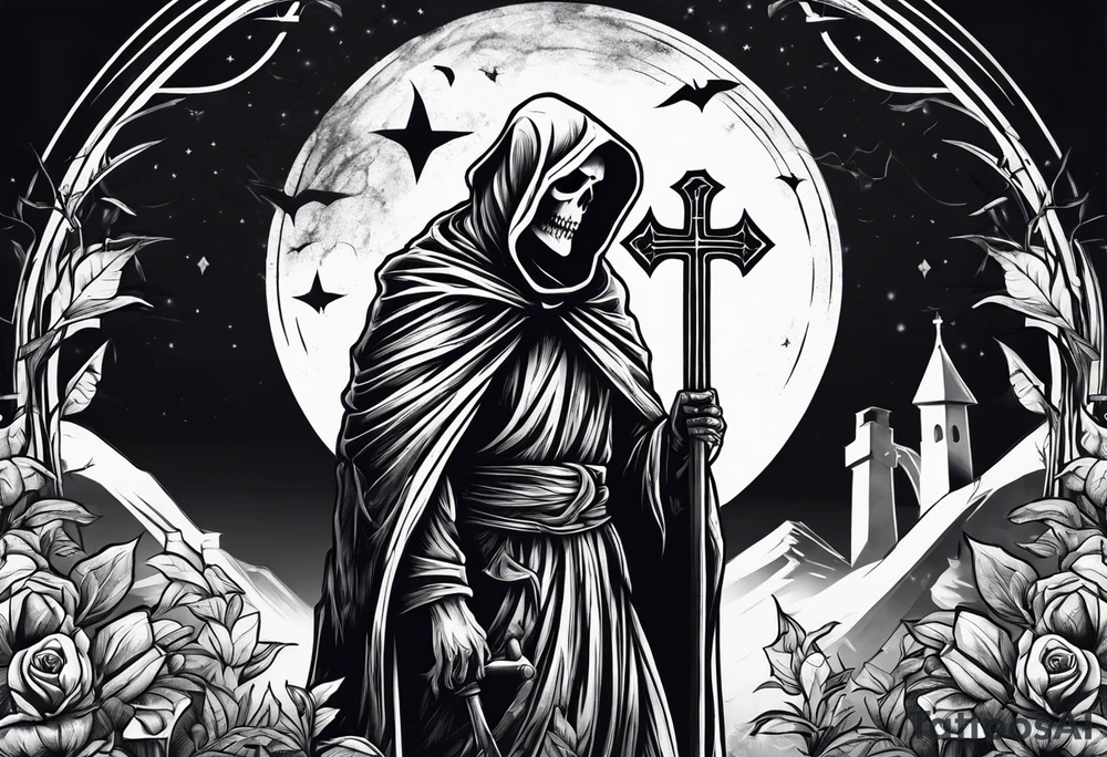 Graveyard with reaper tattoo idea