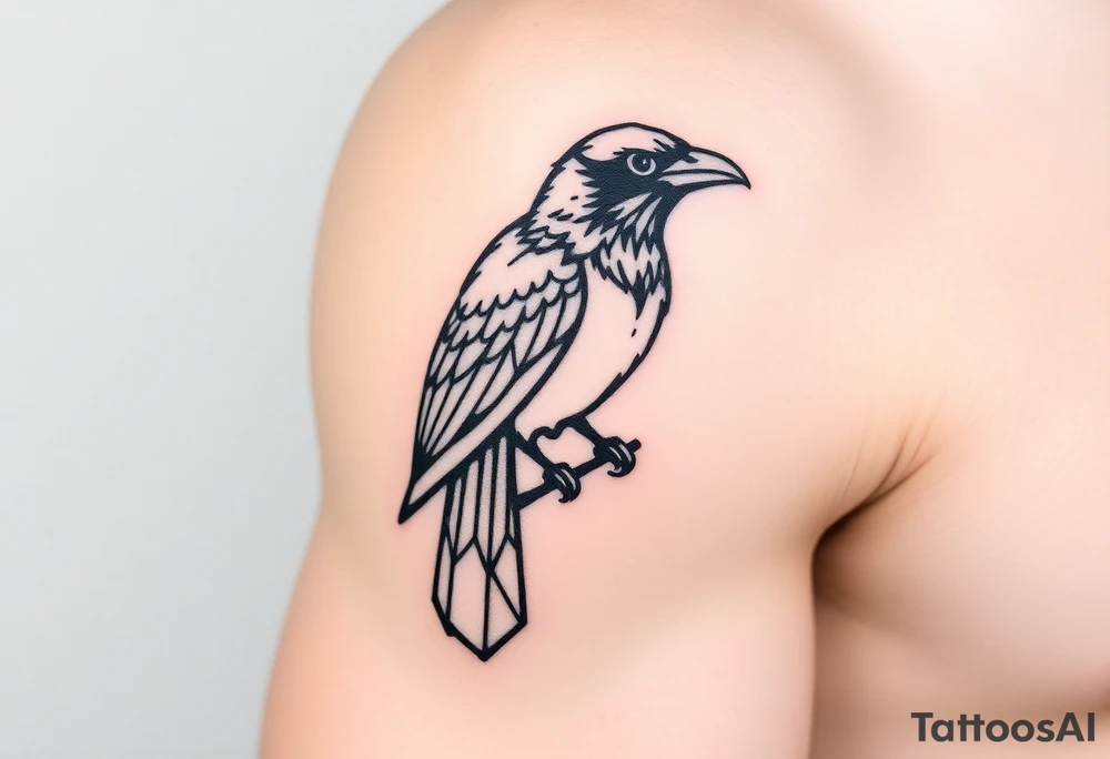 Geometric Perched Raven with linework around it. tattoo idea Geometric Perched Raven with linework around it. tattoo idea