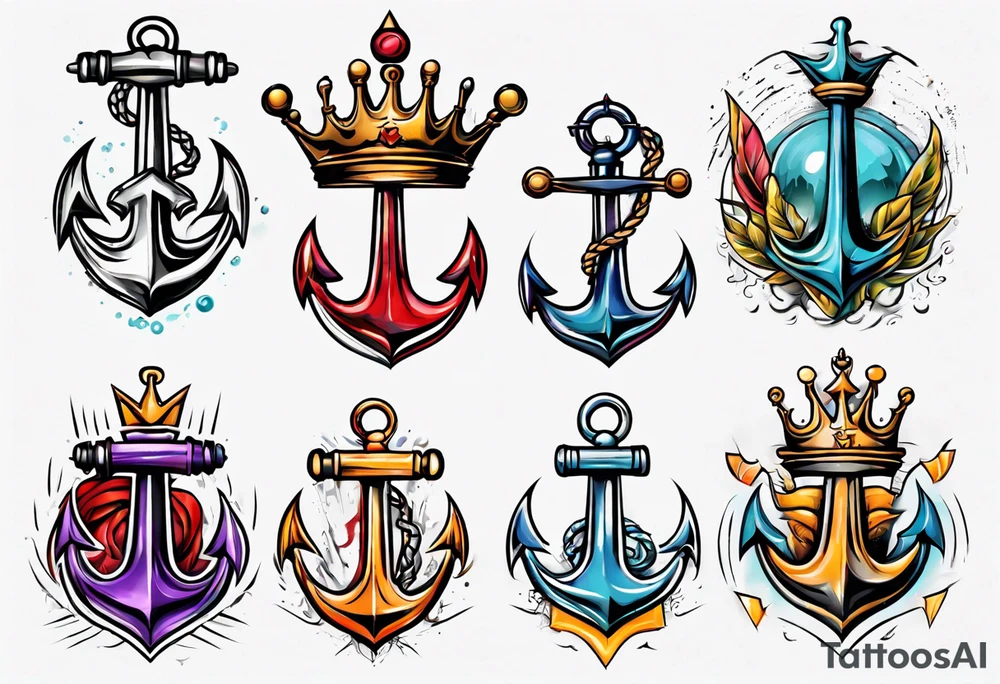 Anchor with a crown on top tattoo idea