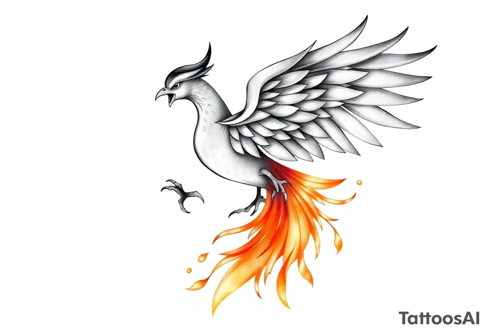 magnificent phoenix rising from golden flames with trailing embers tattoo idea