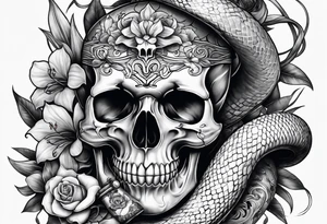 Snake wrapped around dagger, orchids and skulls tattoo idea