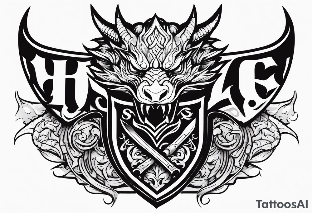 Valhalla sword shield dragon head tattoo idea