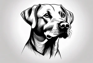 Generate a simple tattoo of a sitting Labrador Retriever, focusing on its friendly face and expressive eyes in a minimalist style tattoo idea