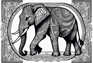 A Thai style design that is round and with an Asian elephant in the middle. The elephant is only the head of the elephant facing in the middle tattoo idea