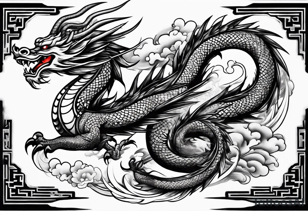 Traditional Chinese Dragon full body and smoke tattoo idea