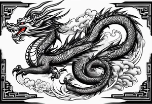 Traditional Chinese Dragon full body and smoke tattoo idea