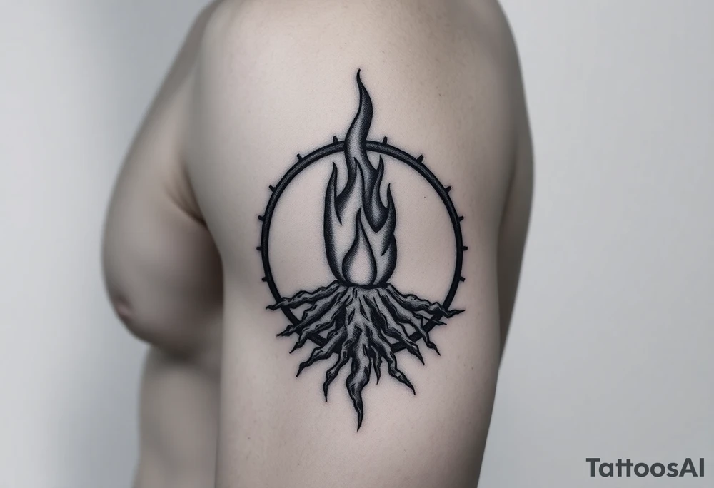 flame in a roots sphere, with a roots arch tattoo idea