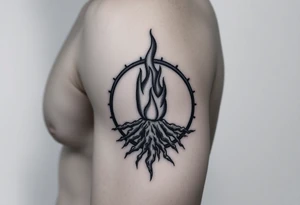 flame in a roots sphere, with a roots arch tattoo idea