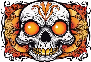 Scary skull that is red and orange tattoo idea