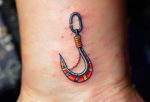 Lobster Hook – A hook with a lobster claw extending from the base, in deep orange and red, creating a unique and marine-specific tattoo. tattoo idea