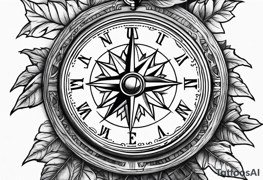 Vine branch long with compass tattoo idea