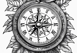 Vine branch long with compass tattoo idea
