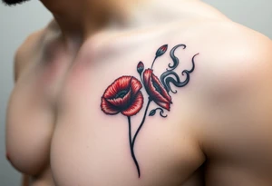 Big army inspired ,Aries, 2 red poppy’s, and smoke tattoo idea