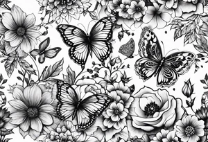lace feminine full arm sleeve
with butterflies and flowers tattoo idea