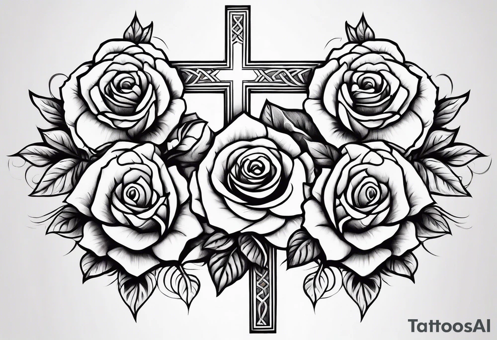 roses with a cross in the middle tattoo idea