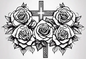 roses with a cross in the middle tattoo idea