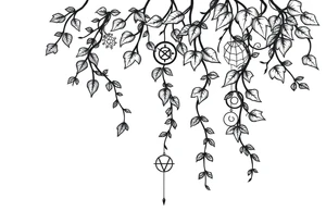 Ivy. Vines with wiccan symbols and zodiac signs tattoo idea
