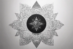 cyber sigilism, dot work, stipple, futuristic, sharp tattoo idea