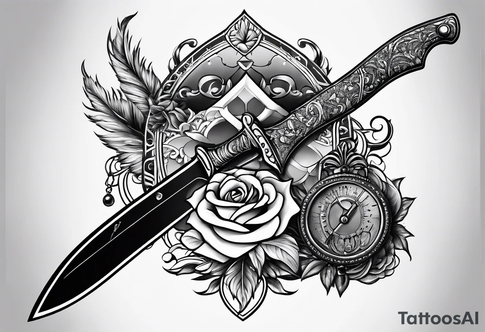 with a juctice emblem a knife and scale tattoo idea