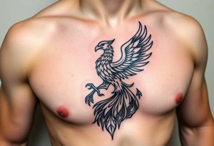 magnificent phoenix rising from golden flames with trailing embers made into a Irish family crest with dark and Demonic features tattoo idea